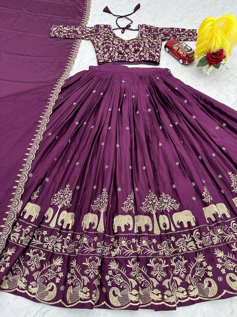 Elegant Festival Intricate Embroidery Chinon Lehenga Choli Set