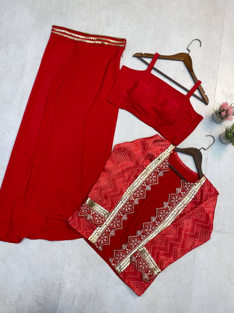 Stylish Embroidery Work Three-Piece Western Wedding Outfit