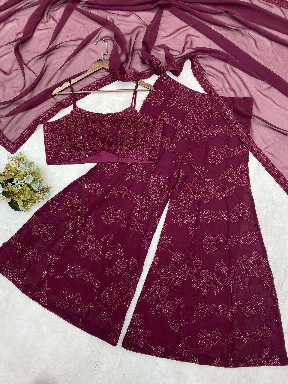 Trendy Sequence Embroidery Three-Piece Western Outfit