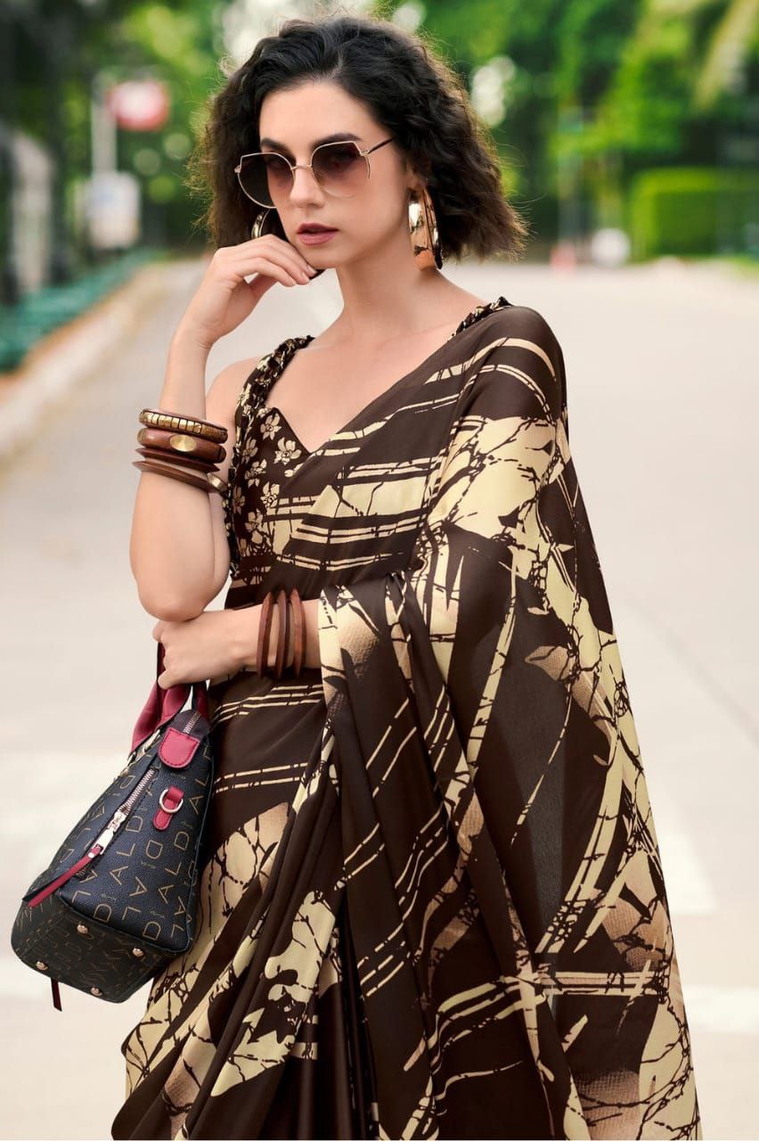 Elegant Satin Silk Saree with Digital Print Blouse