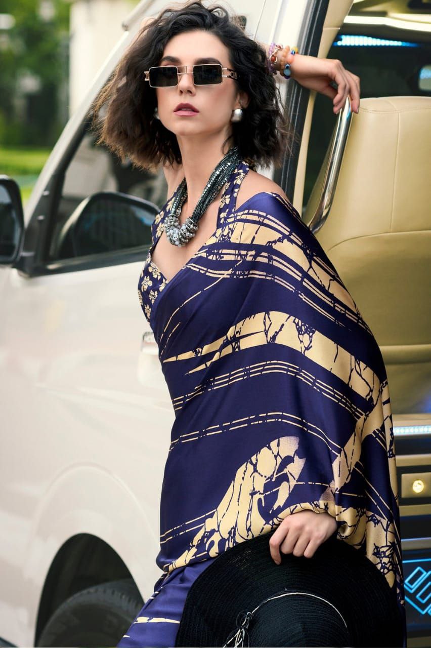 Elegant Satin Silk Saree with Digital Print Blouse