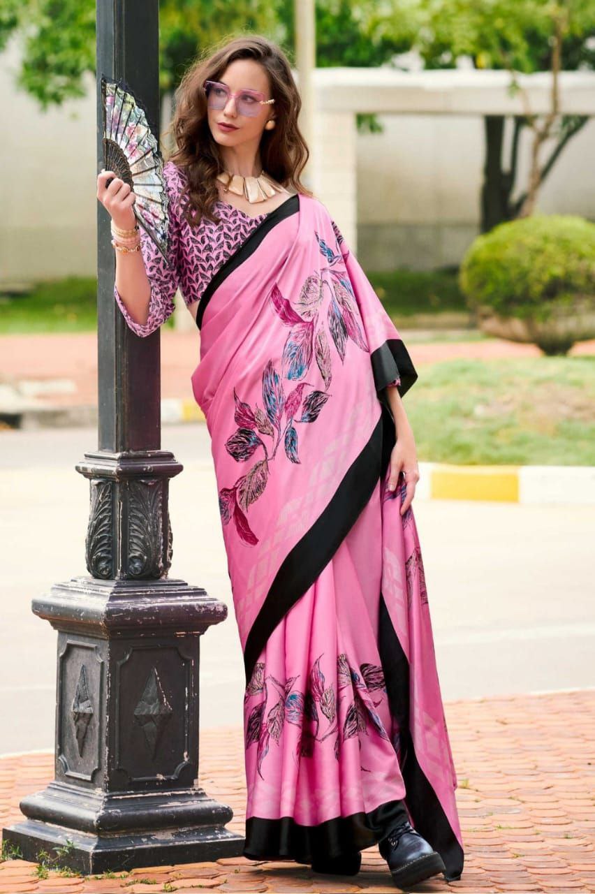 Elegant Satin Silk Saree with Digital Print Blouse