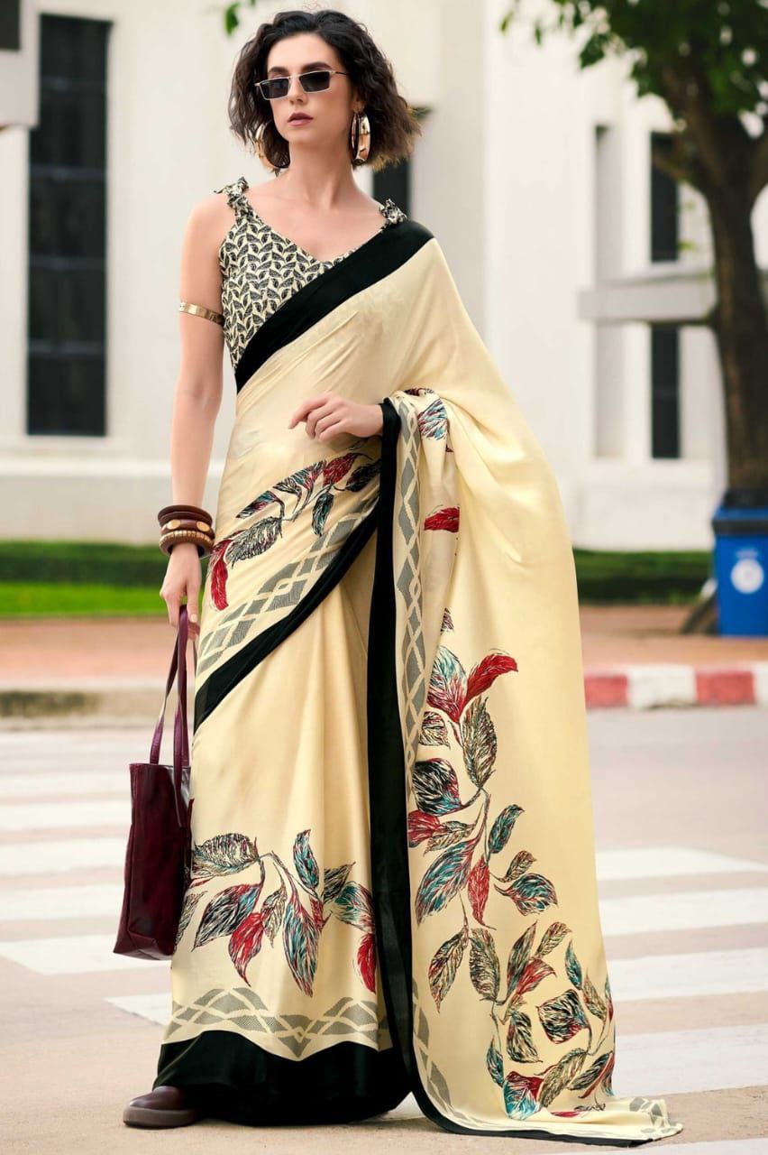 Elegant Satin Silk Saree with Digital Print Blouse