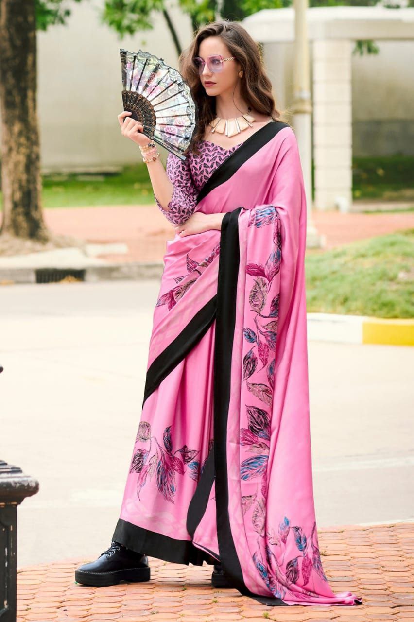 Elegant Satin Silk Saree with Digital Print Blouse