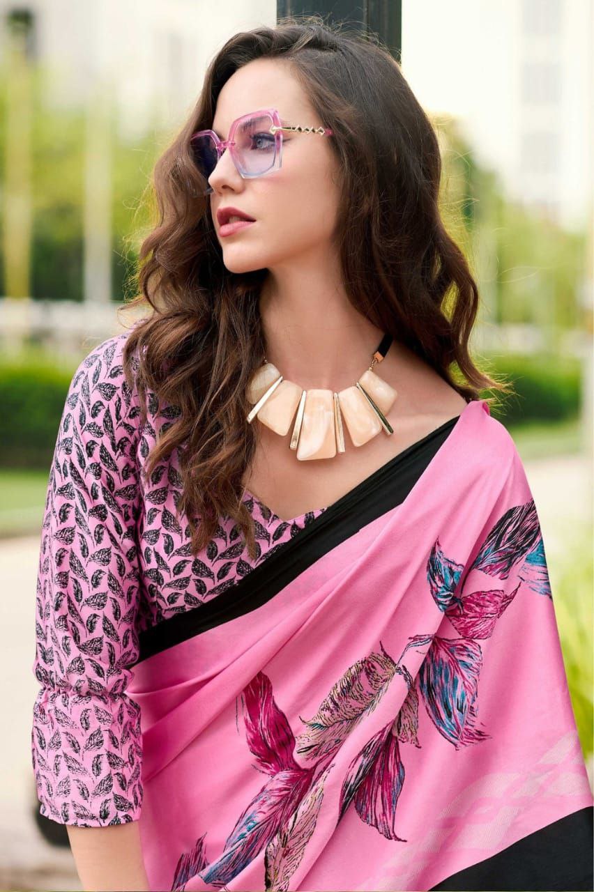 Elegant Satin Silk Saree with Digital Print Blouse