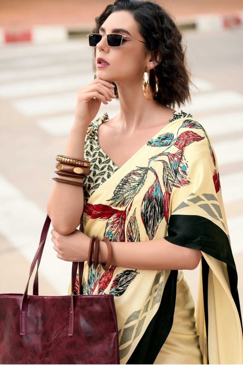 Elegant Satin Silk Saree with Digital Print Blouse