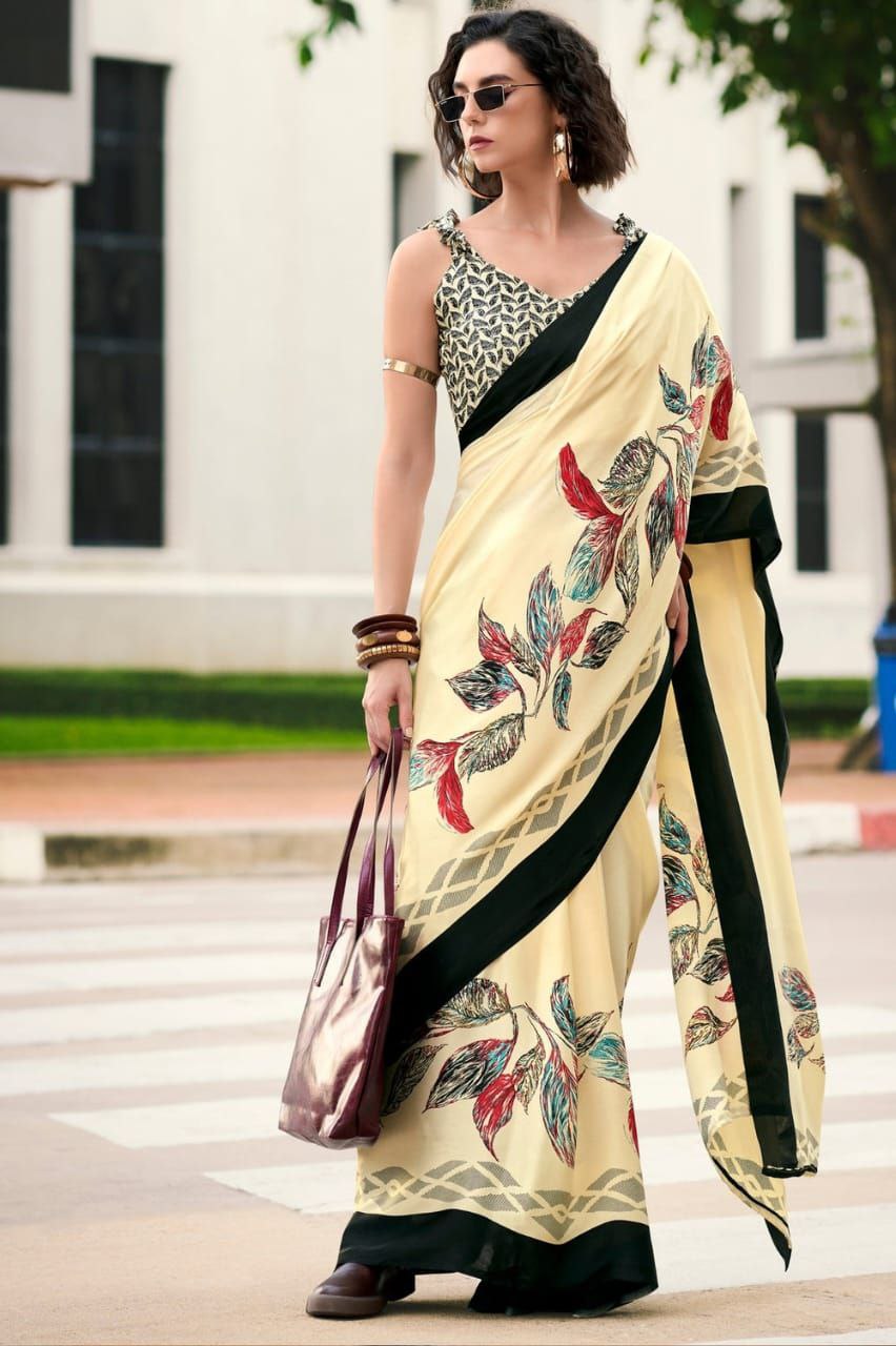 Elegant Satin Silk Saree with Digital Print Blouse