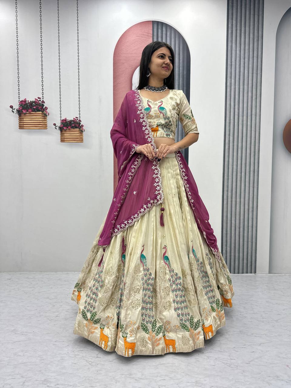 Elegant Peacock Wedding Wear Cancan Patta & Sequence Work Lehenga Choli Set