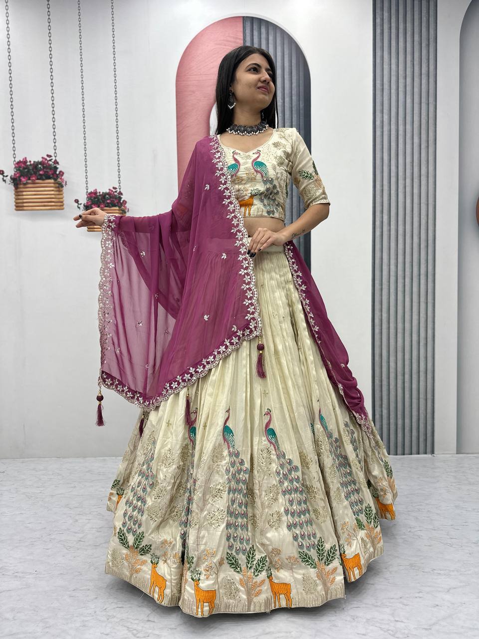 Elegant Peacock Wedding Wear Cancan Patta & Sequence Work Lehenga Choli Set