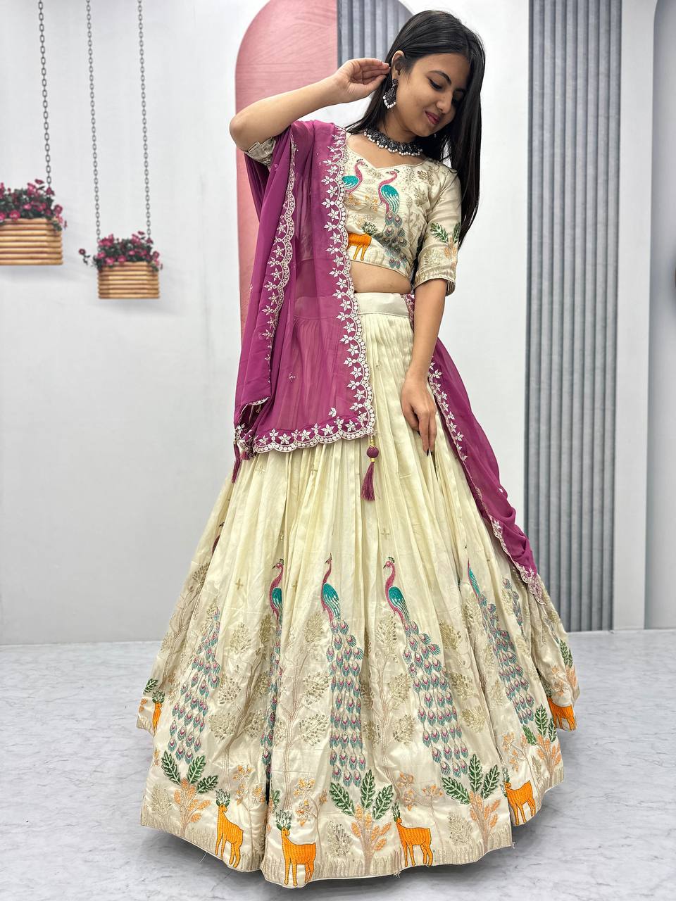 Elegant Peacock Wedding Wear Cancan Patta & Sequence Work Lehenga Choli Set