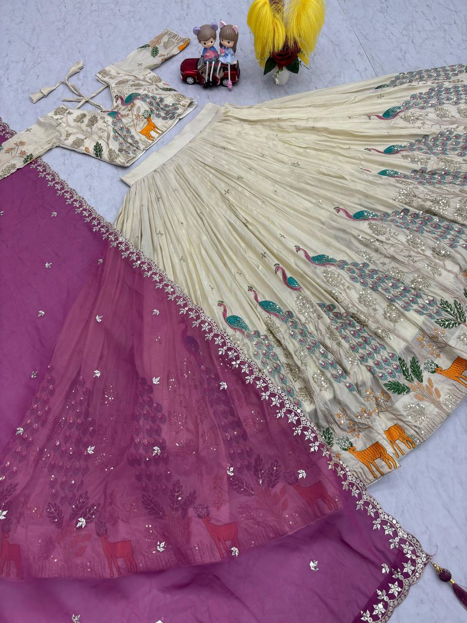 Elegant Peacock Wedding Wear Cancan Patta & Sequence Work Lehenga Choli Set