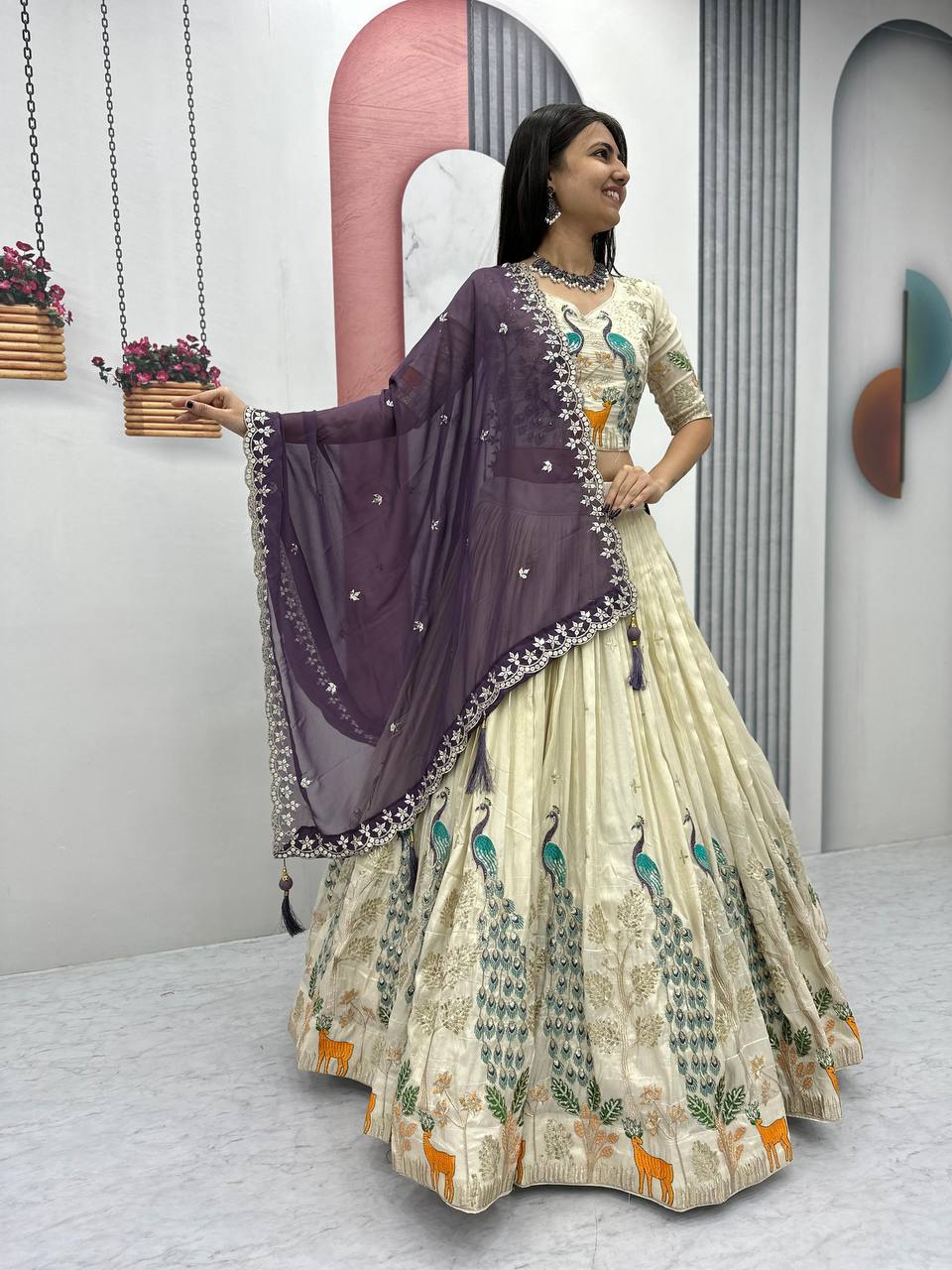 Elegant Peacock Wedding Wear Cancan Patta & Sequence Work Lehenga Choli Set