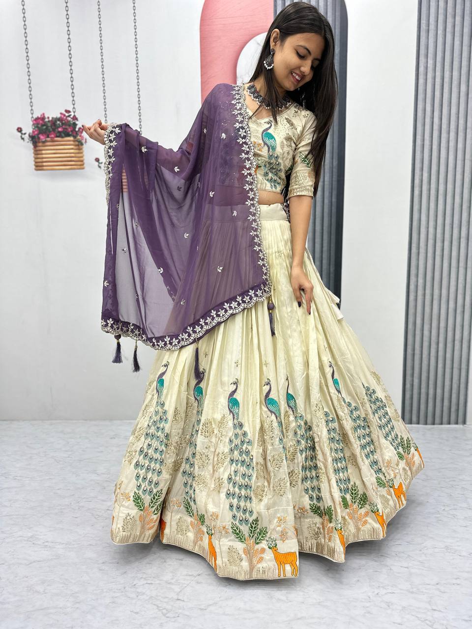 Elegant Peacock Wedding Wear Cancan Patta & Sequence Work Lehenga Choli Set