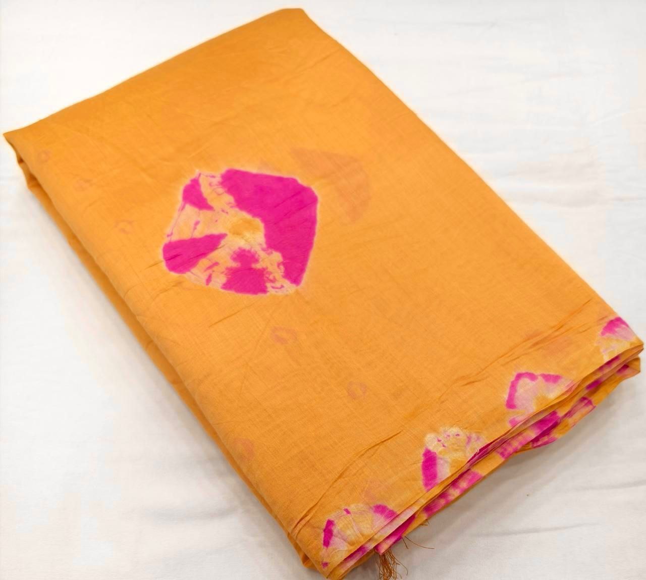 New Fancy Hand Bandhej Shibori Pure Chanderi Cotton Saree with Block Print Blouse