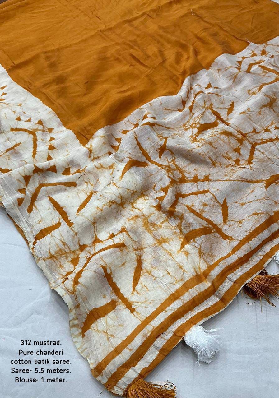 Hand Block Batik Print Chanderi Cotton Saree with Running Blouse