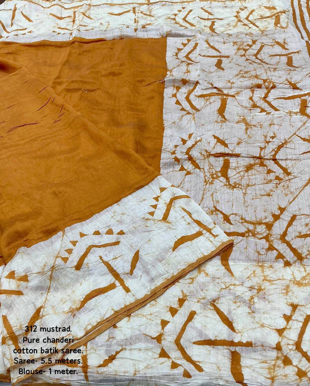 Hand Block Batik Print Chanderi Cotton Saree with Running Blouse