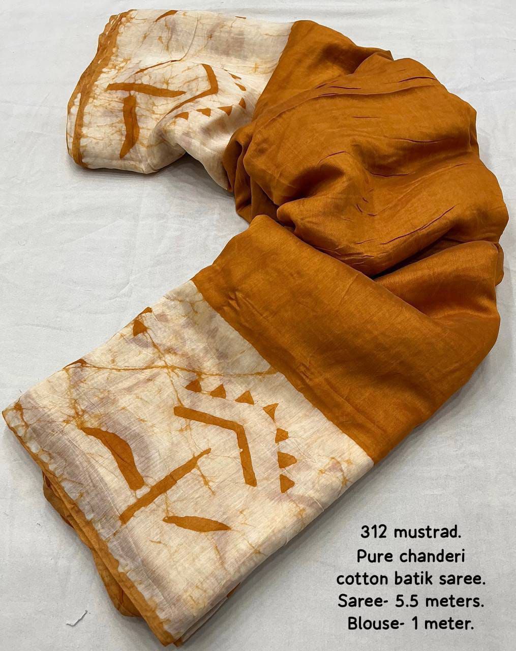 Hand Block Batik Print Chanderi Cotton Saree with Running Blouse