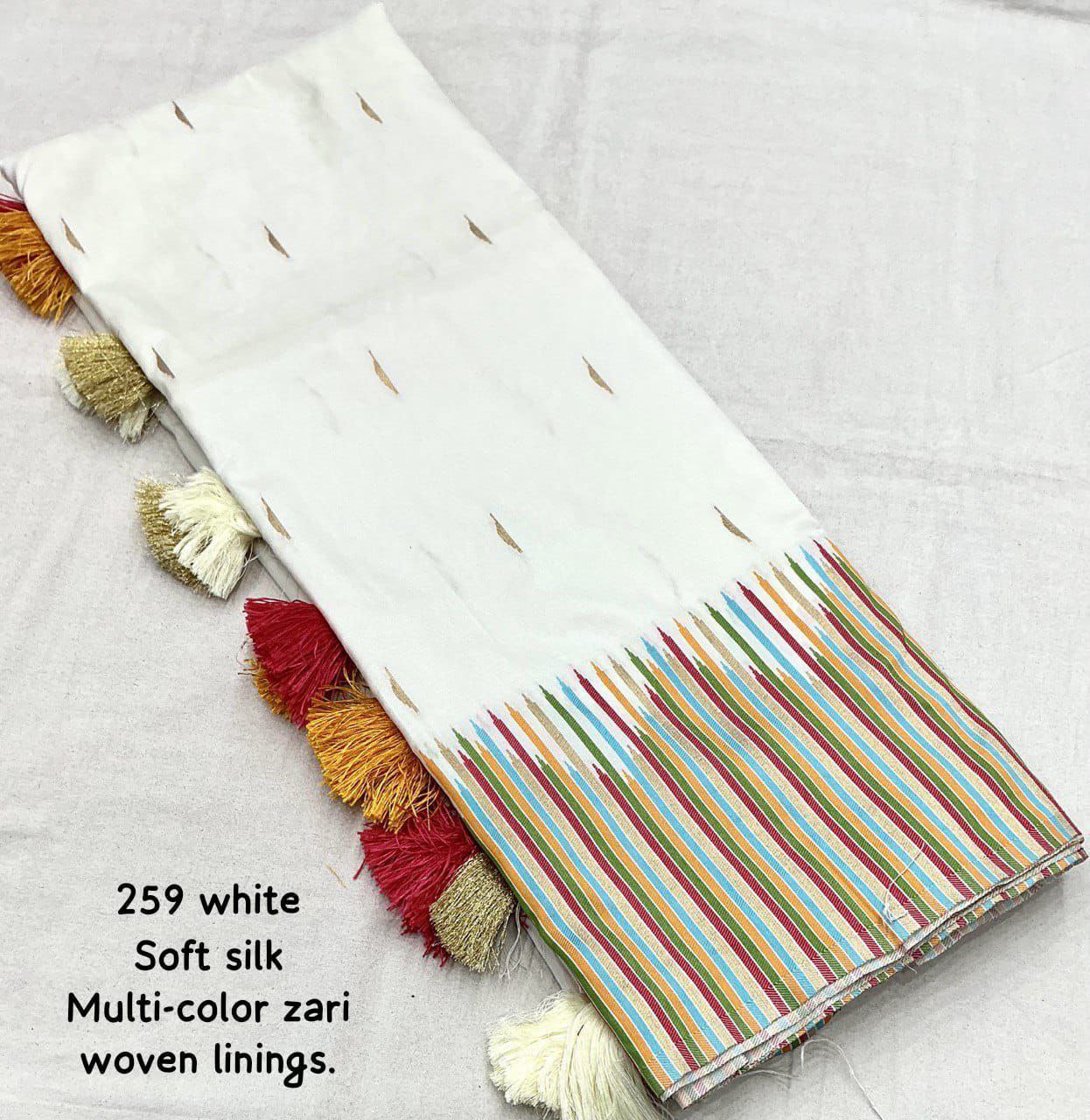 Women's  Ivory  Zari Woven Multi-Lining Soft Silk Saree with Running Blouse