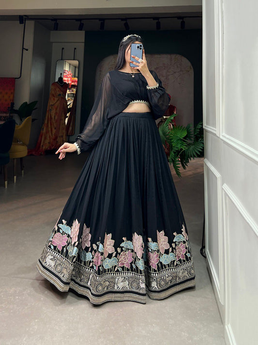 🌟 Elegant Co-ord Lehenga Choli Set – Embroidered Georgette with Lace Border 🌟