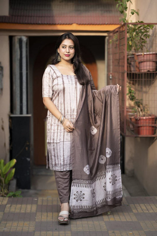 New Chanderi Cotton Tie & Dye Shibori Bandhej Printed Unstitched Dress Material