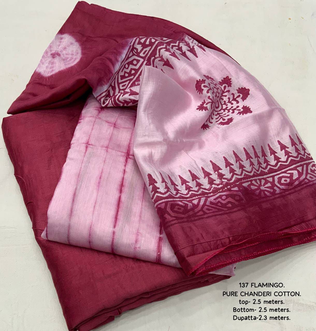 New Chanderi Cotton Tie & Dye Shibori Bandhej Printed Unstitched Dress Material