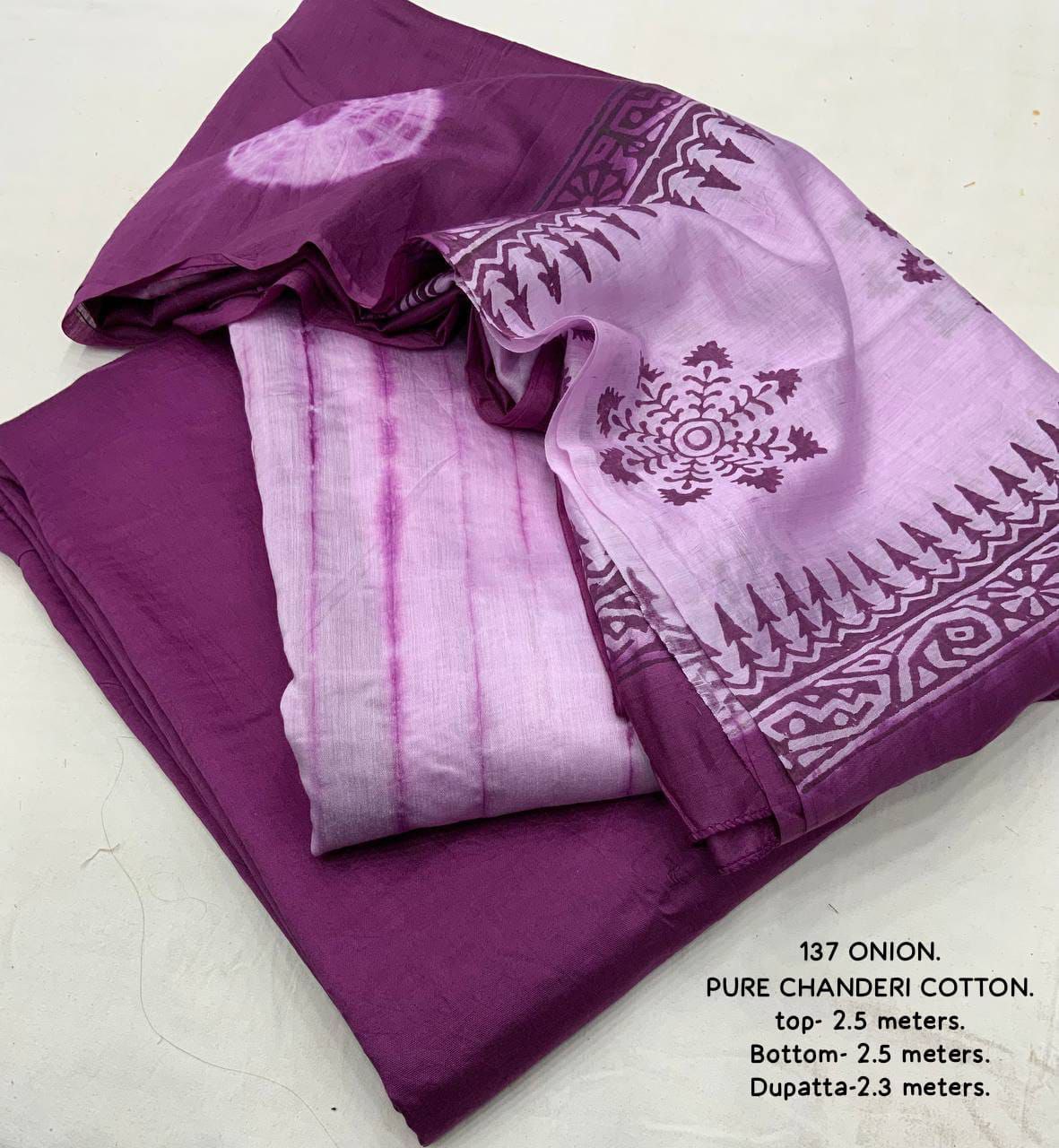 New Chanderi Cotton Tie & Dye Shibori Bandhej Printed Unstitched Dress Material