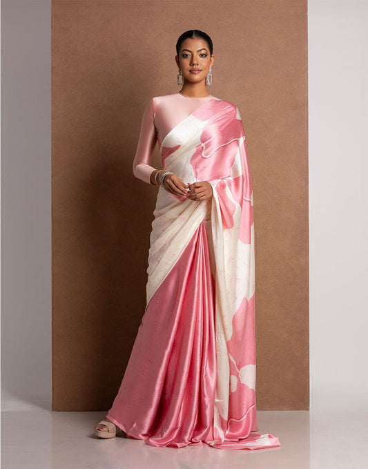 Elegant Japan Satin Saree with Digital Print & Matching Blouse