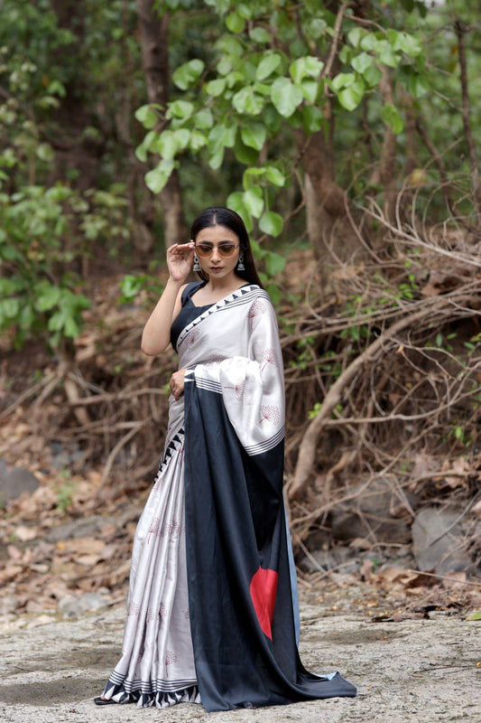 Elegant Digital Print Japan Satin Saree with Blouse