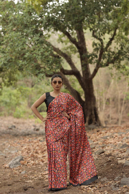 Elegant Japan Satin Saree with Digital Print & Matching Blouse