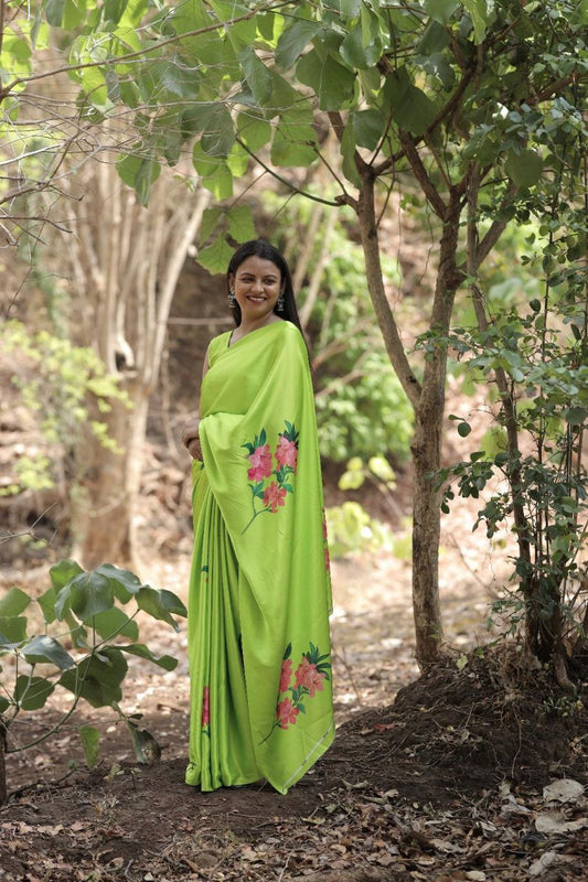 Elegant Digital Print Japan Satin Saree with Blouse