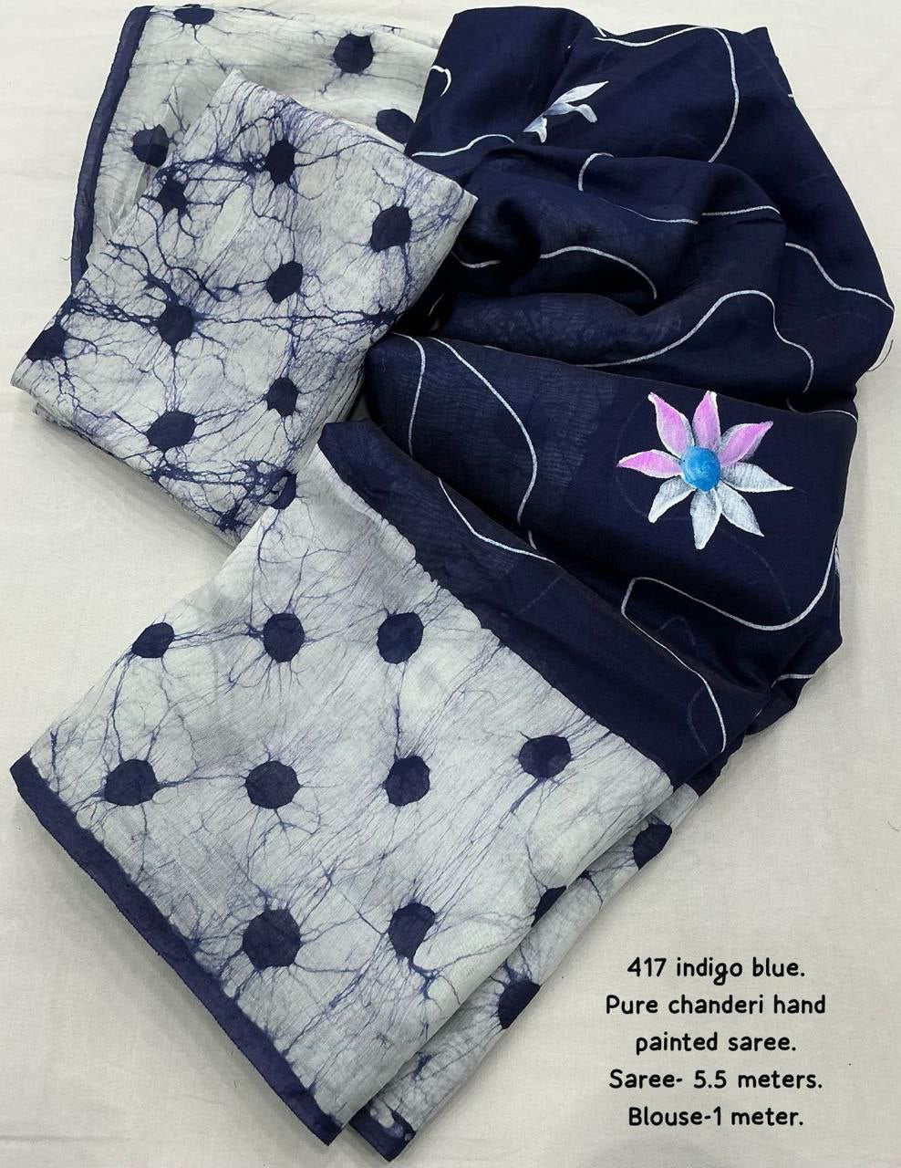 Hand-Painted Pure Chanderi Batik Print Cotton Saree with Crack Blouse