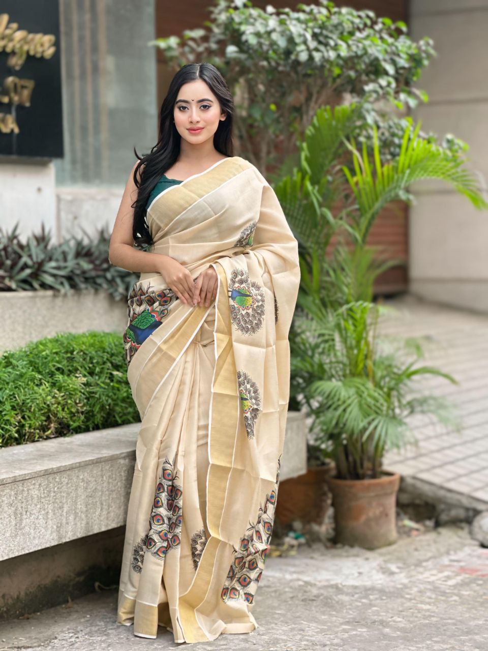 Zari & Thread Work Soft Gold Banarasi Tissue Silk Saree with Blouse