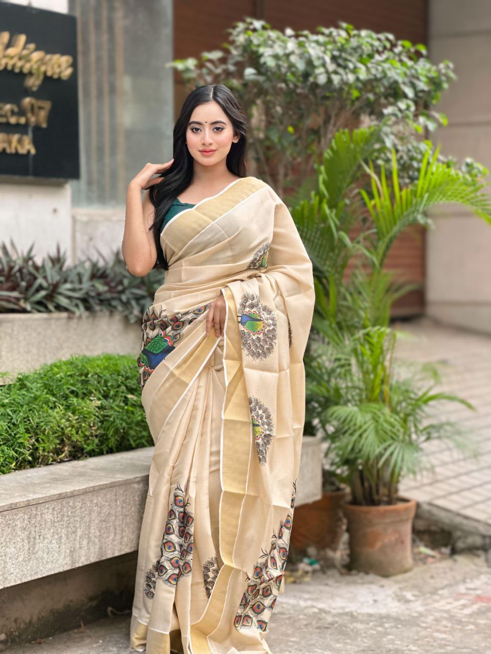 Zari & Thread Work Soft Gold Banarasi Tissue Silk Saree with Blouse