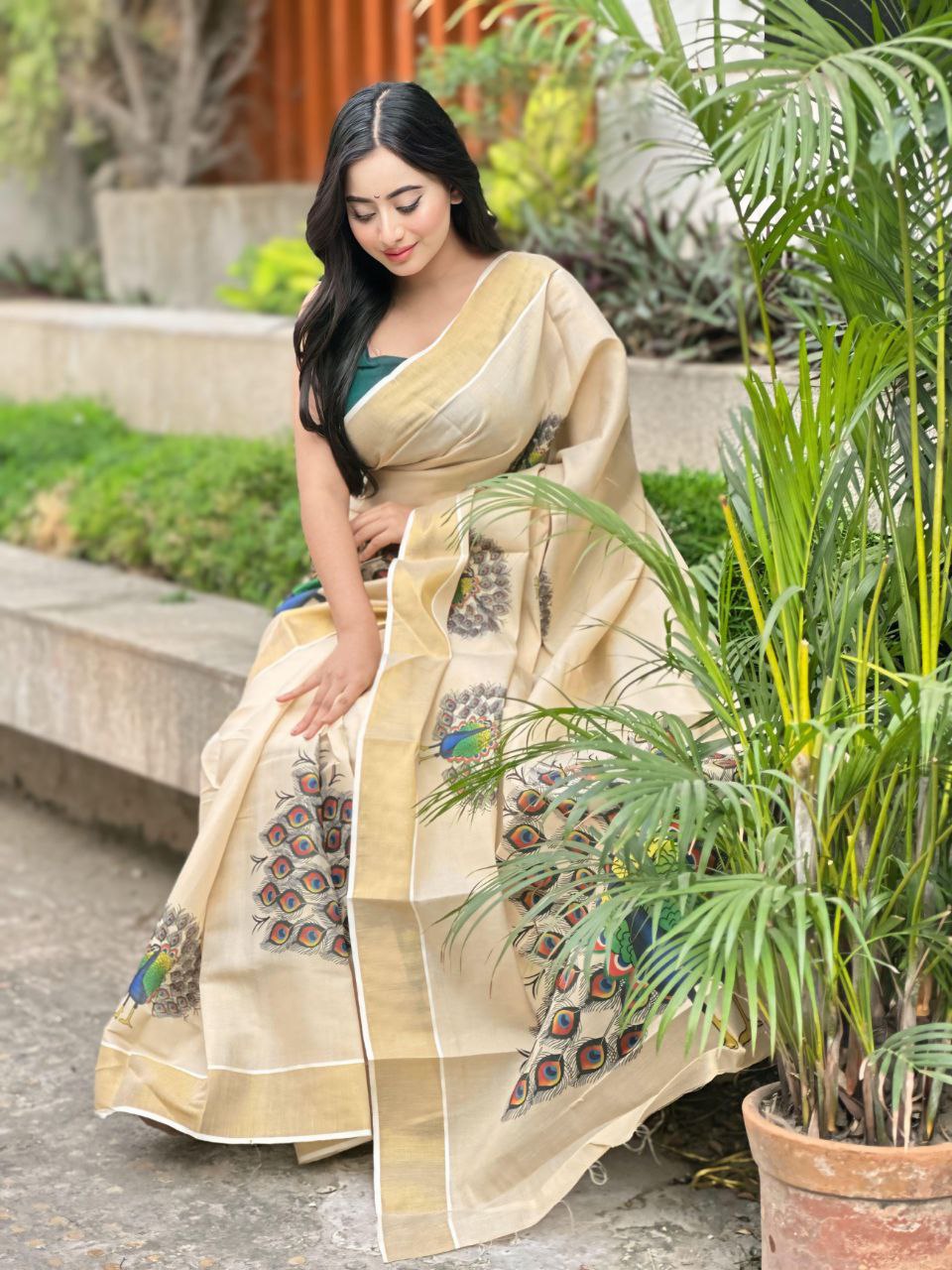 Zari & Thread Work Soft Gold Banarasi Tissue Silk Saree with Blouse