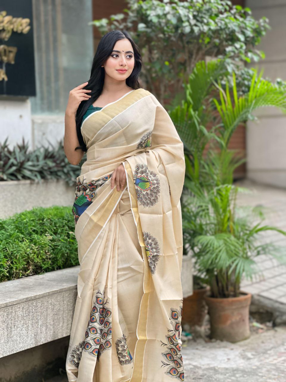 Zari & Thread Work Soft Gold Banarasi Tissue Silk Saree with Blouse