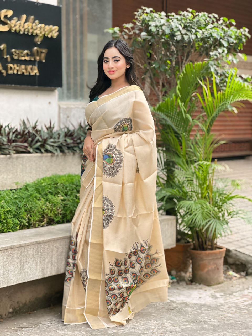 Zari & Thread Work Soft Gold Banarasi Tissue Silk Saree with Blouse