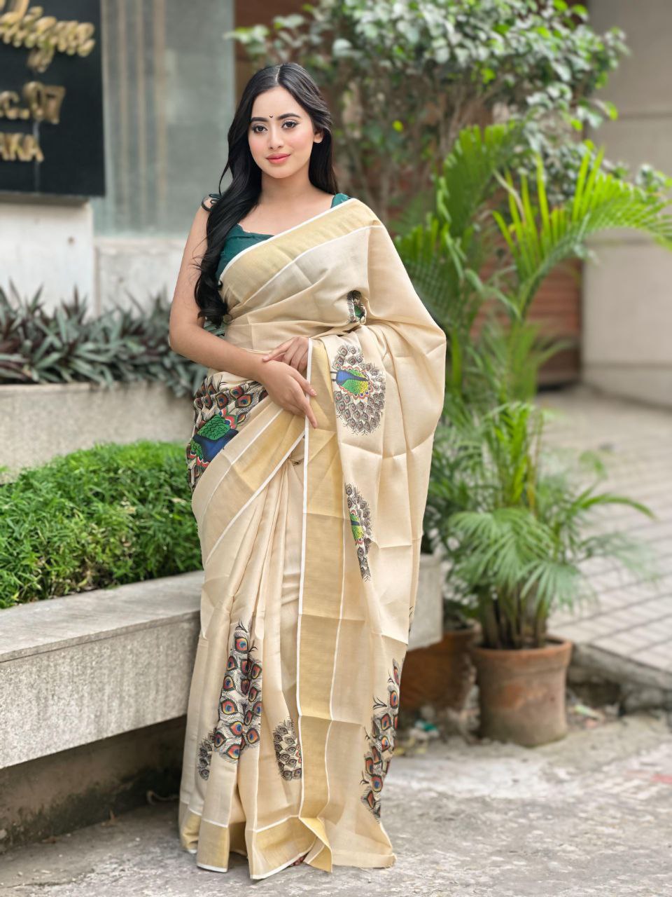 Zari & Thread Work Soft Gold Banarasi Tissue Silk Saree with Blouse