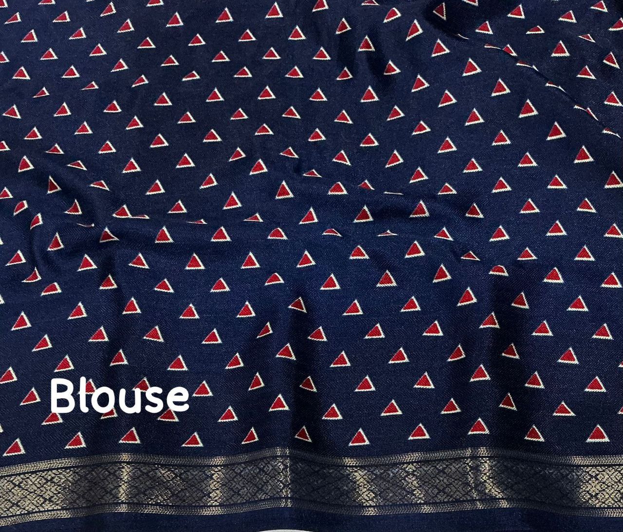 Zari Pattu Woven Border Soft Pashmina Silk Ikkat Printed Saree with Running Printed Blouse