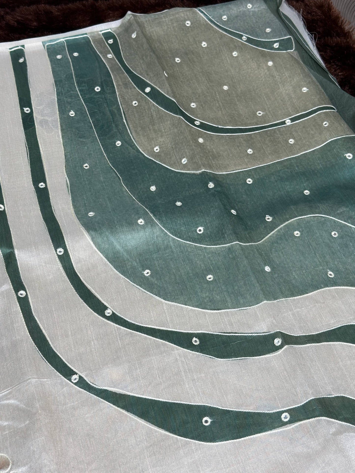 Hand Kantha Work, Mirror & Digital Print Pure Tusser Linen Saree with Blouse