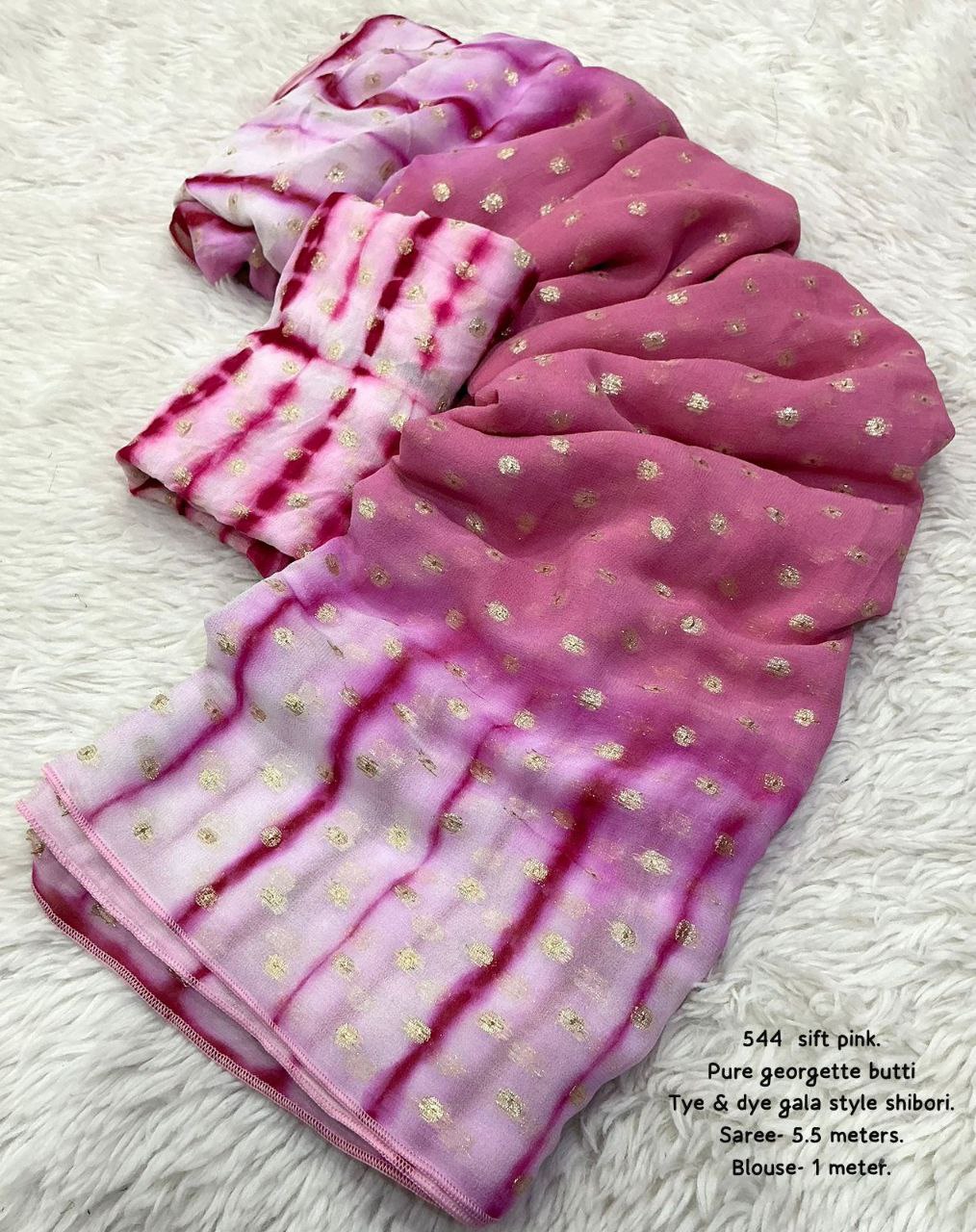 Premium Pure Viscose Georgette Butti Work Tye & Dye Shibori Saree with Blouse