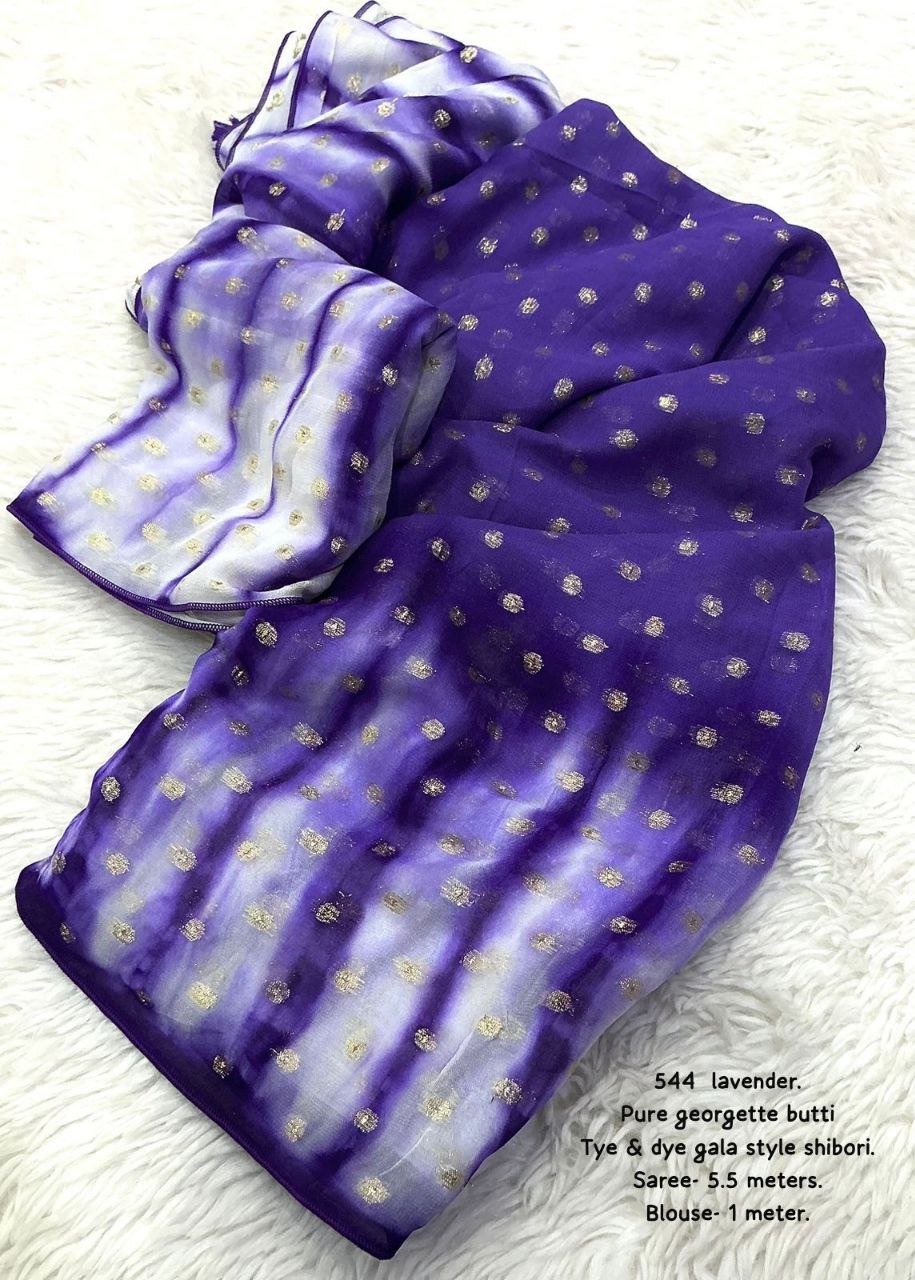Premium Pure Viscose Georgette Butti Work Tye & Dye Shibori Saree with Blouse