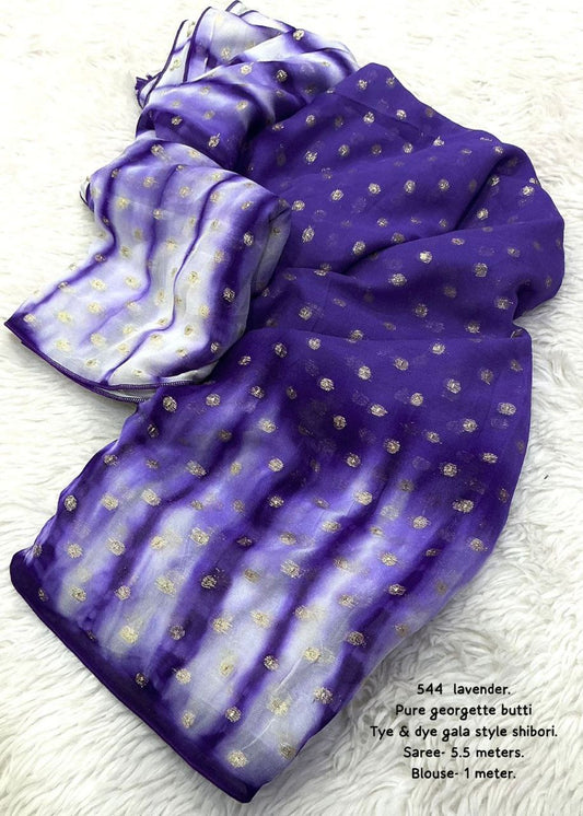Premium Pure Viscose Georgette Butti Work Tye & Dye Shibori Saree with Blouse