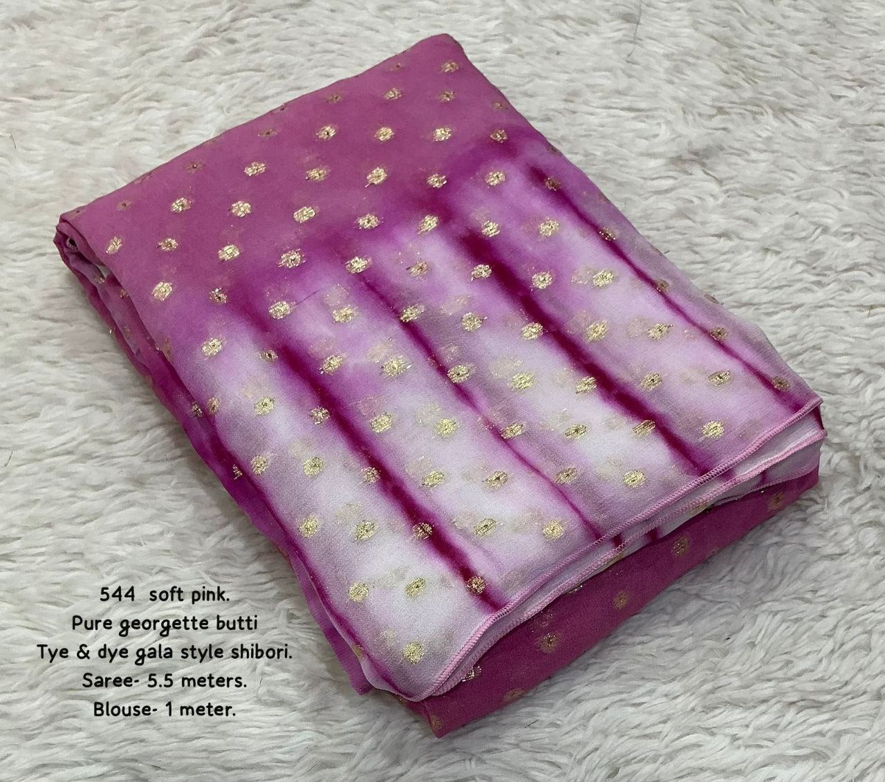 Premium Pure Viscose Georgette Butti Work Tye & Dye Shibori Saree with Blouse