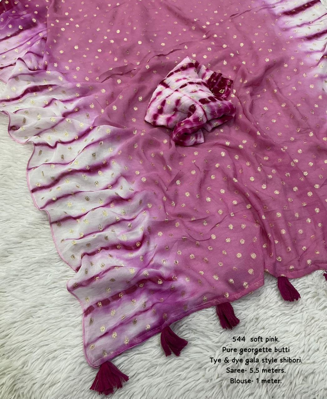 Premium Pure Viscose Georgette Butti Work Tye & Dye Shibori Saree with Blouse