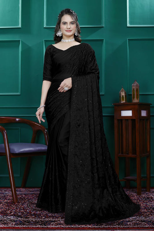 Premium Embroidery Sequence & Cut Work Border Ready-to-Wear Rangoli Silk Saree with Blouse