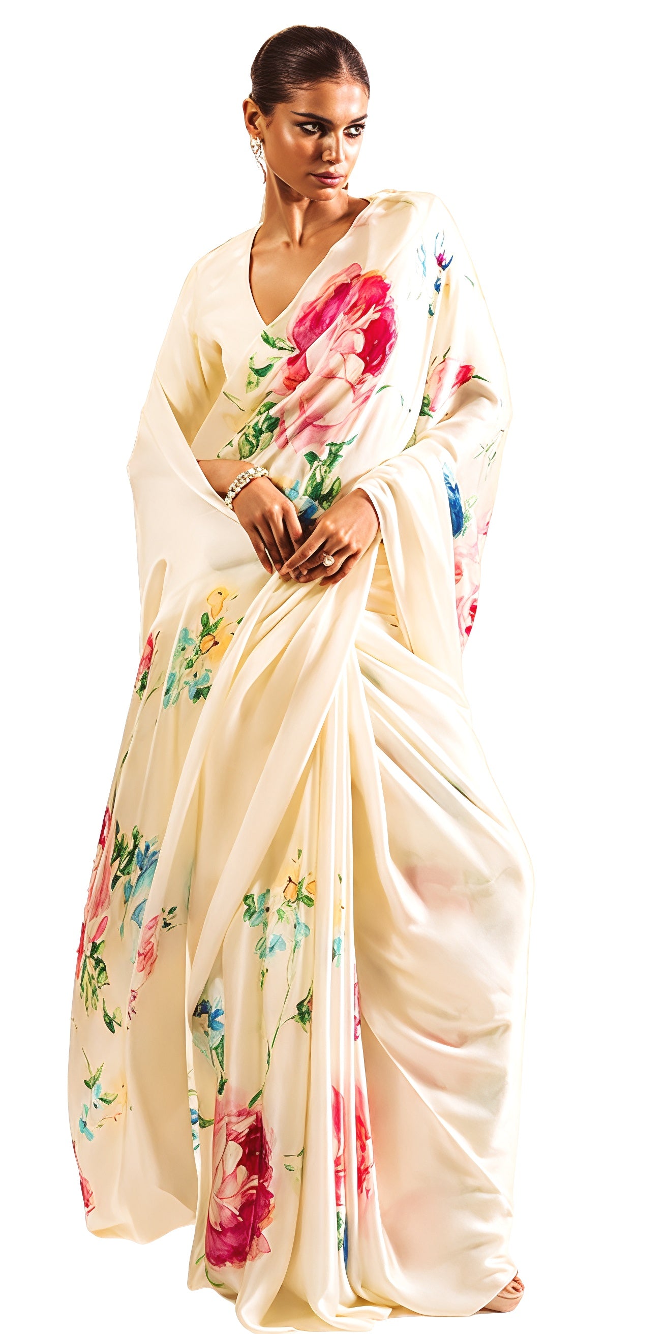 Floral Digital Print Original Japan Satin Saree with Blouse Piece