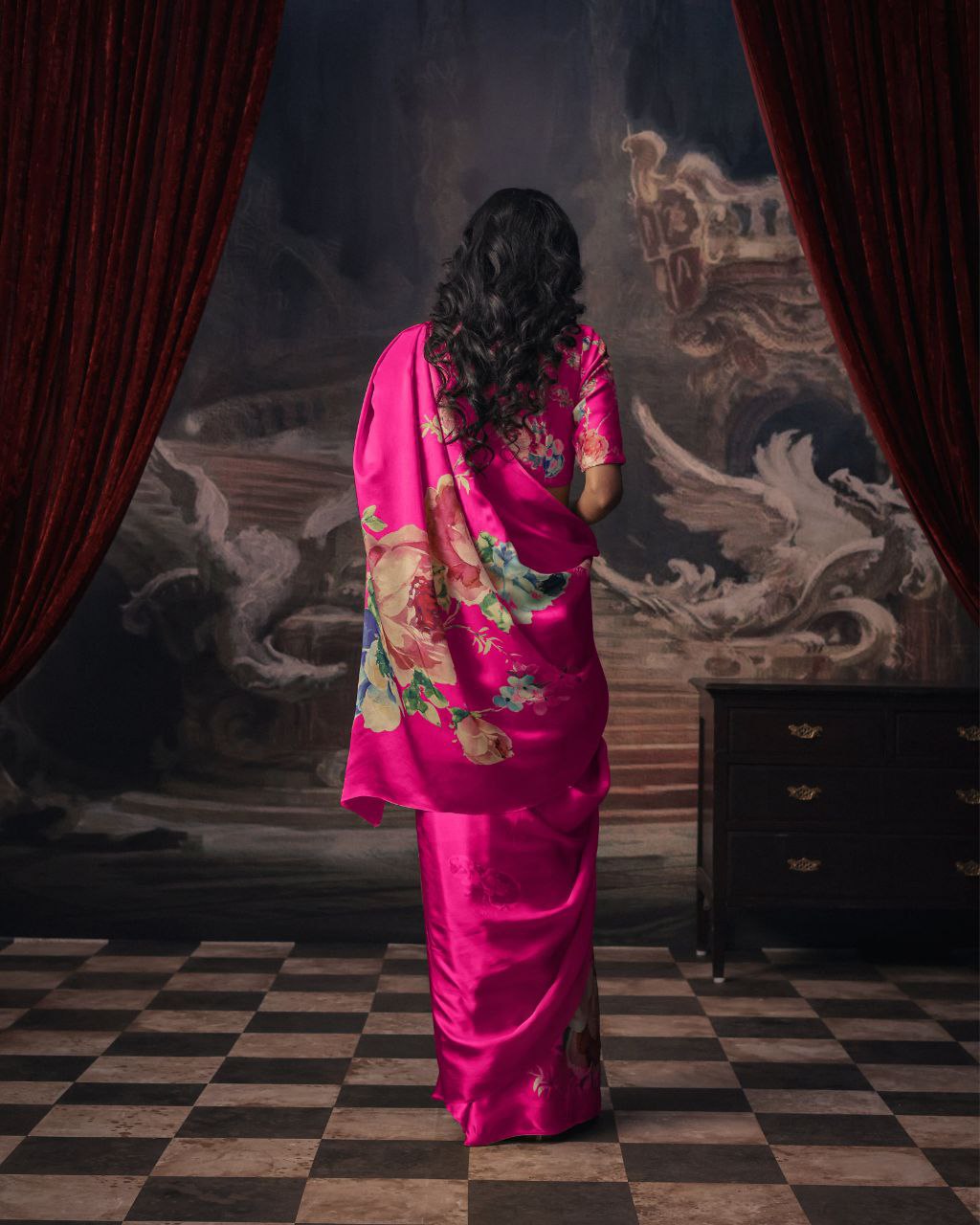 Floral Digital Print Original Japan Satin Saree with Blouse Piece