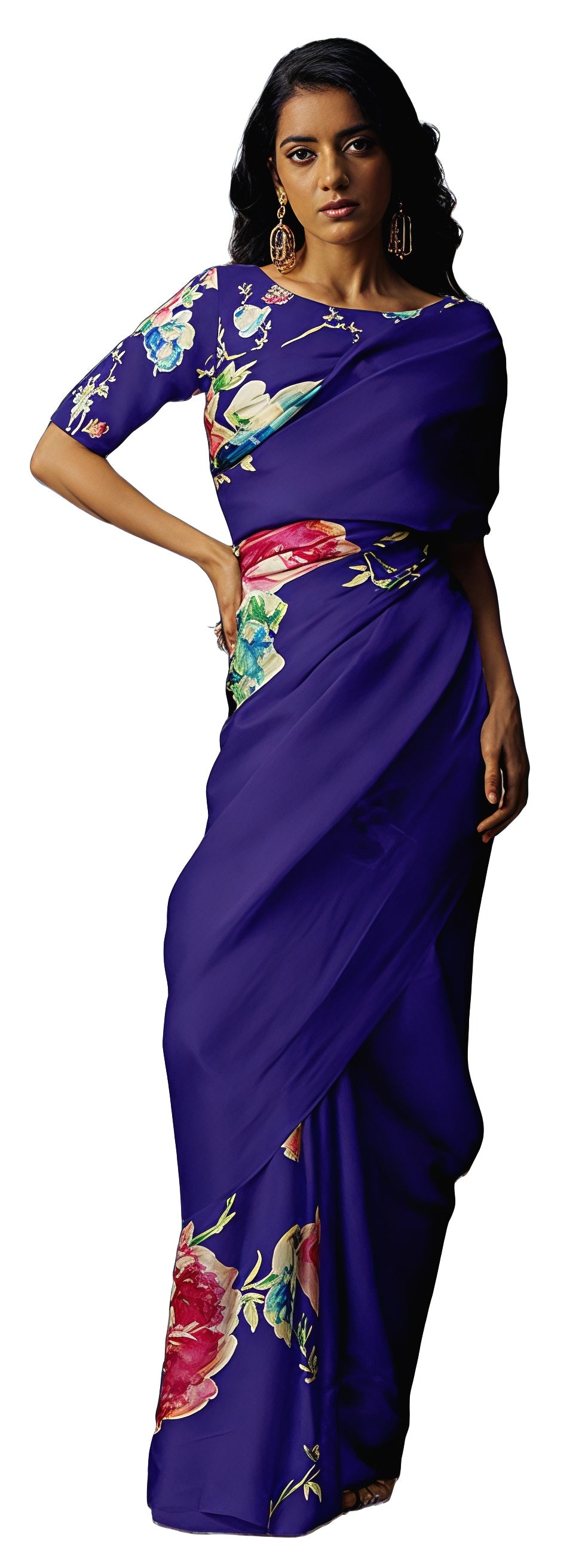 Floral Digital Print Original Japan Satin Saree with Blouse Piece