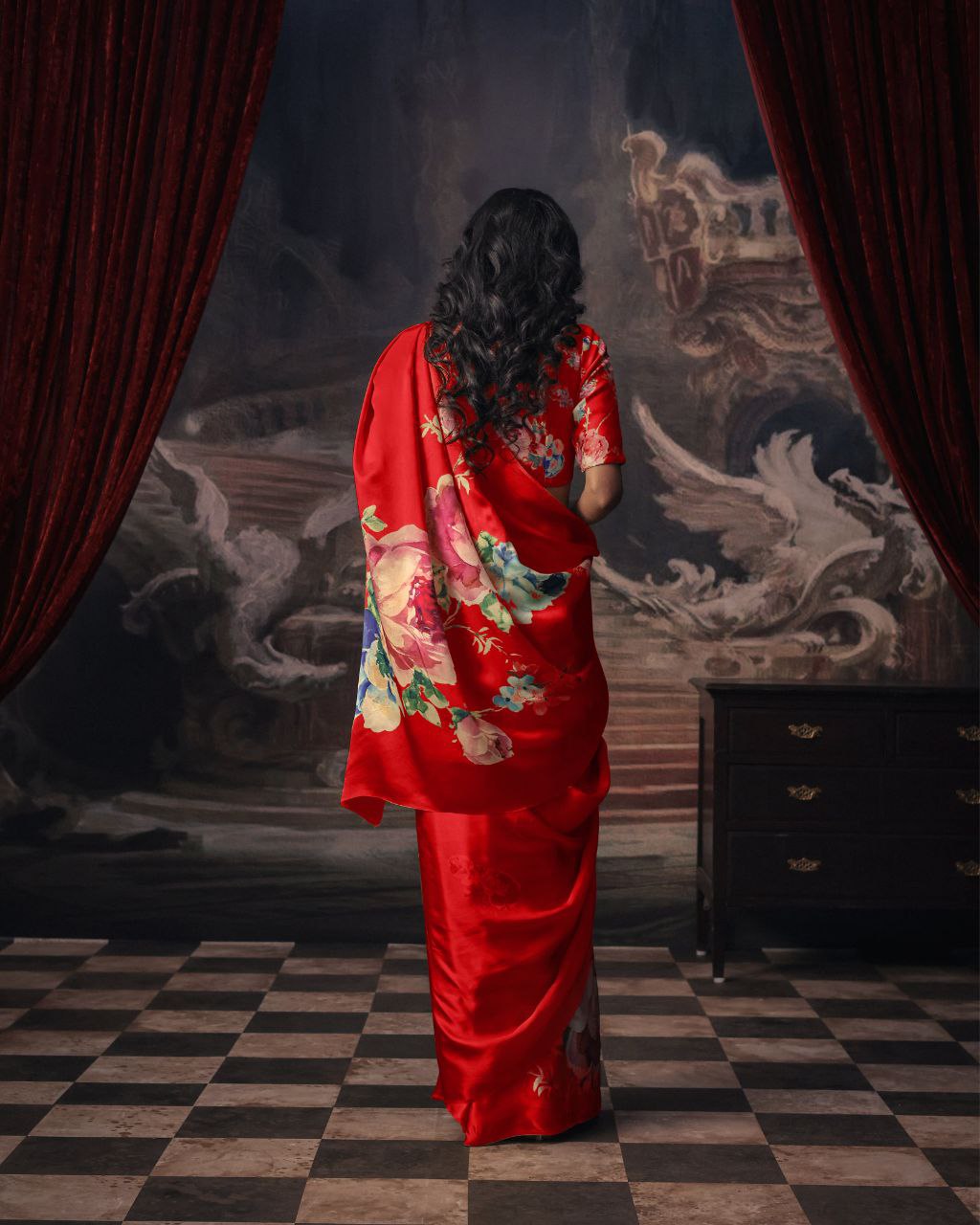 Floral Digital Print Original Japan Satin Saree with Blouse Piece