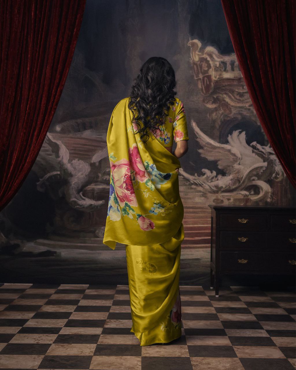Floral Digital Print Original Japan Satin Saree with Blouse Piece